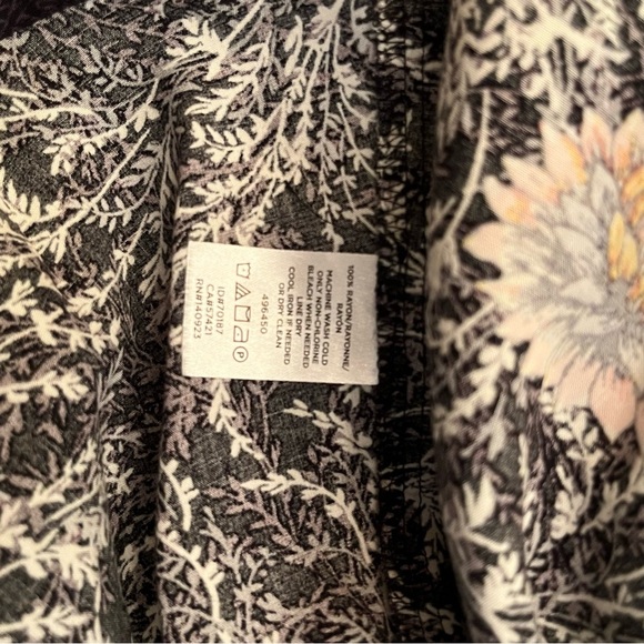 LOFT PLUS Black Floral Print Elastic Waist Tie Neck Long Sleeve Dress Size 18 - Picture 5 of 8